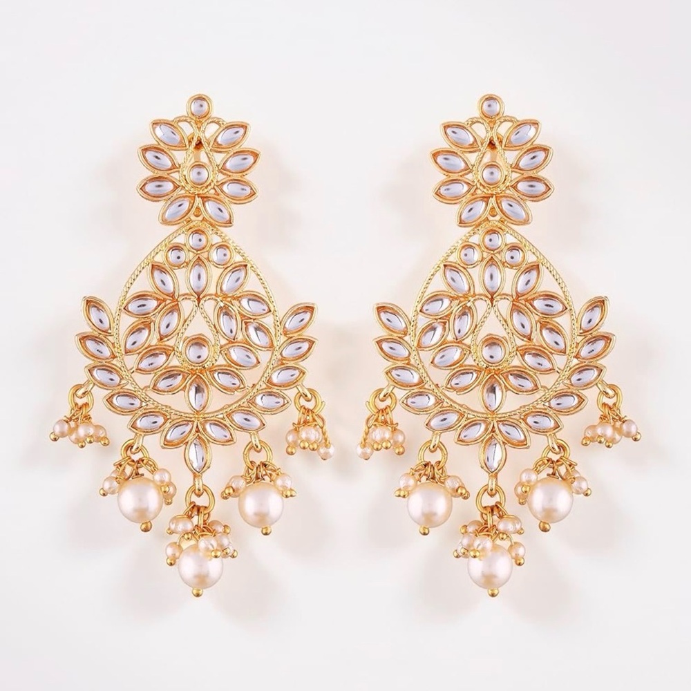 Gold Plated Chandbali Earrings Encased With Faux Kundans For Women/Girls